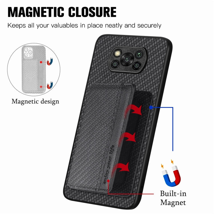 For Xiaomi Poco X3 NFC Carbon Fiber Magnetic Card Bag Phone Case