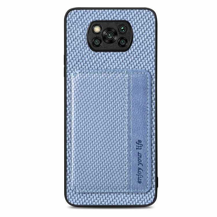 For Xiaomi Poco X3 NFC Carbon Fiber Magnetic Card Bag Phone Case