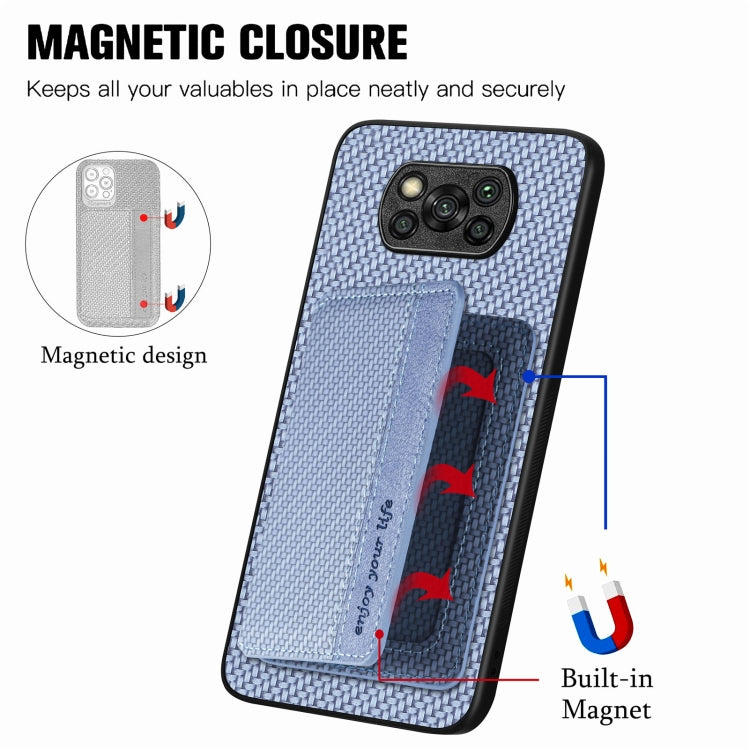 For Xiaomi Poco X3 NFC Carbon Fiber Magnetic Card Bag Phone Case
