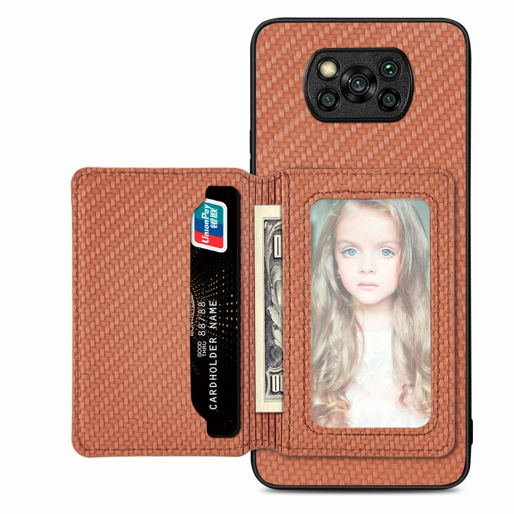 For Xiaomi Poco X3 NFC Carbon Fiber Magnetic Card Bag Phone Case