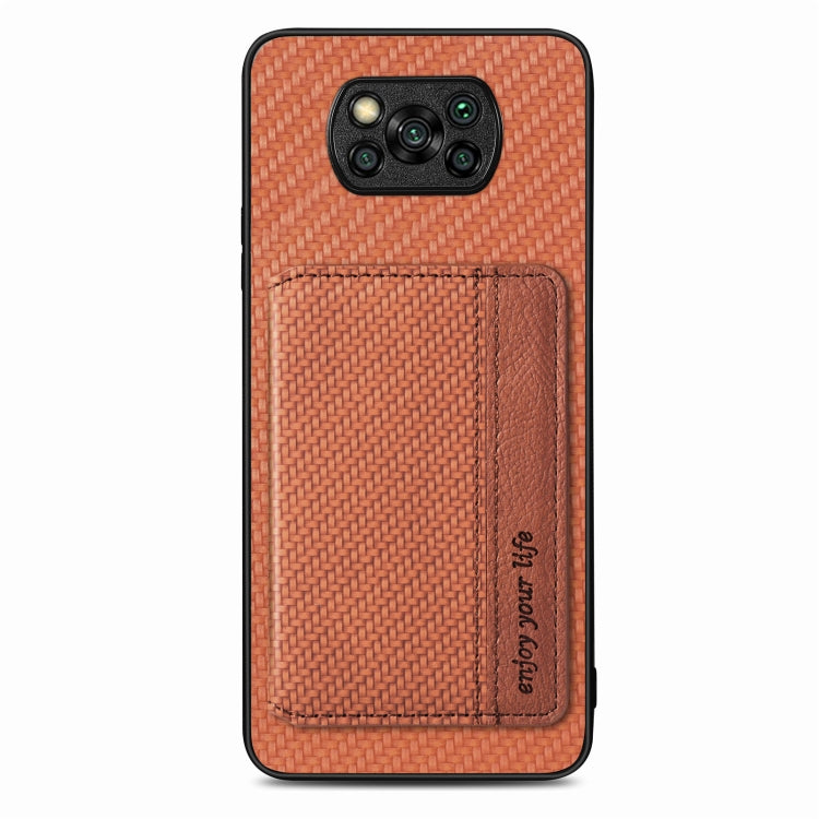 For Xiaomi Poco X3 NFC Carbon Fiber Magnetic Card Bag Phone Case