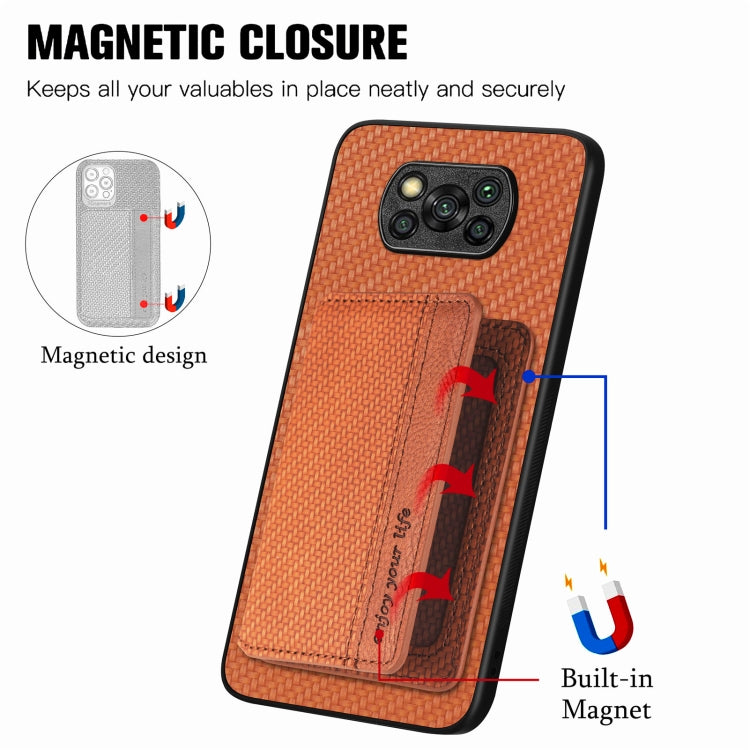 For Xiaomi Poco X3 NFC Carbon Fiber Magnetic Card Bag Phone Case