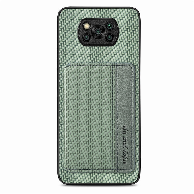 For Xiaomi Poco X3 NFC Carbon Fiber Magnetic Card Bag Phone Case