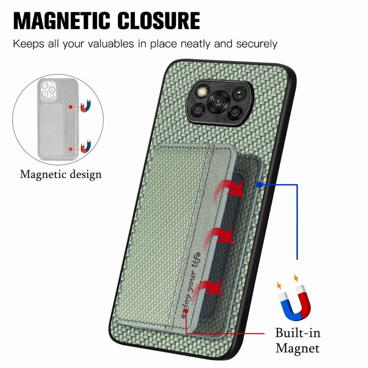 For Xiaomi Poco X3 NFC Carbon Fiber Magnetic Card Bag Phone Case