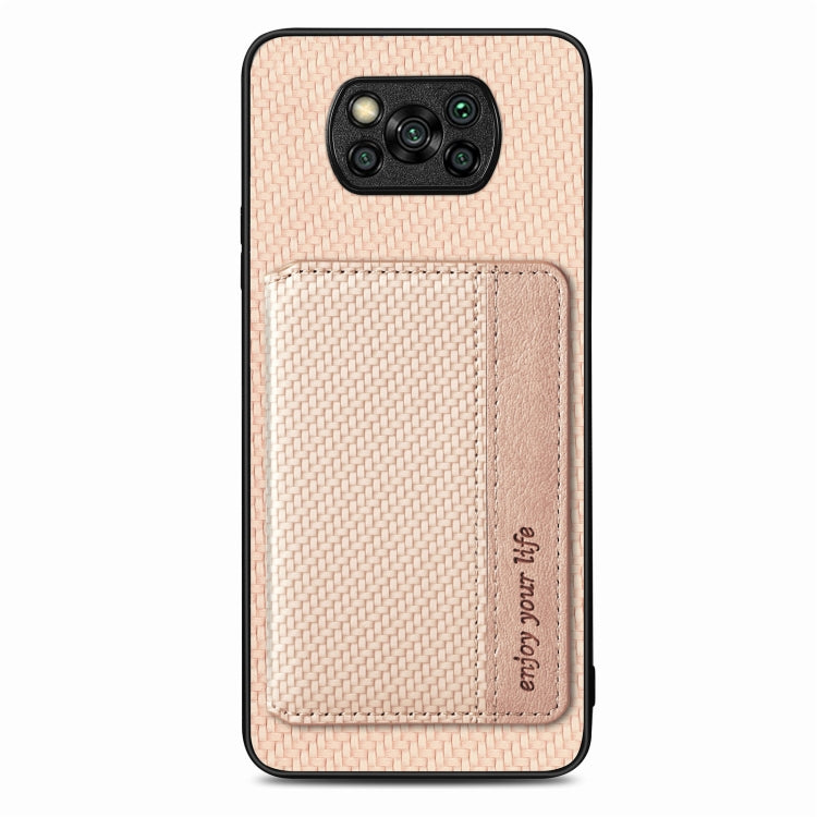 For Xiaomi Poco X3 NFC Carbon Fiber Magnetic Card Bag Phone Case