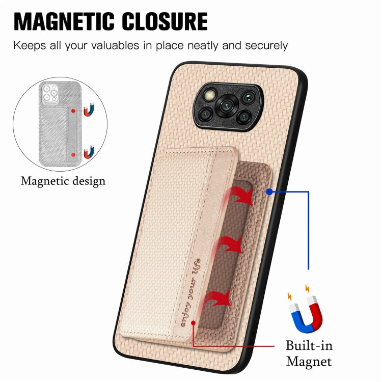 For Xiaomi Poco X3 NFC Carbon Fiber Magnetic Card Bag Phone Case