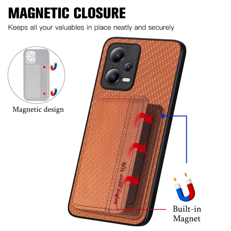 For Xiaomi Poco X5 Carbon Fiber Magnetic Card Bag Phone Case