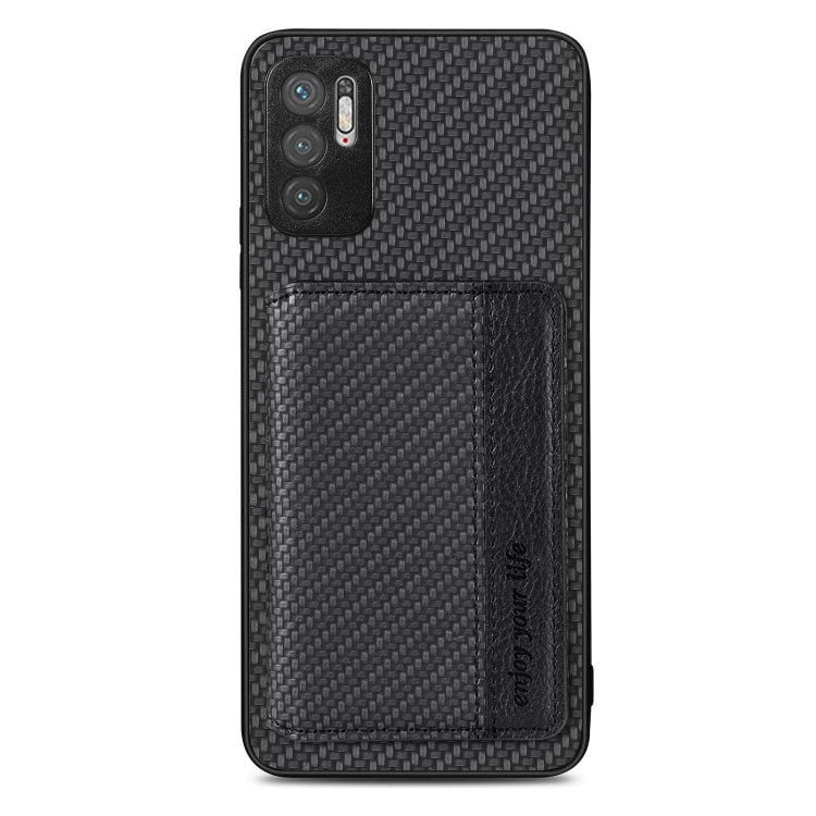 For Xiaomi Redmi Note 10 5G Carbon Fiber Magnetic Card Bag Phone Case