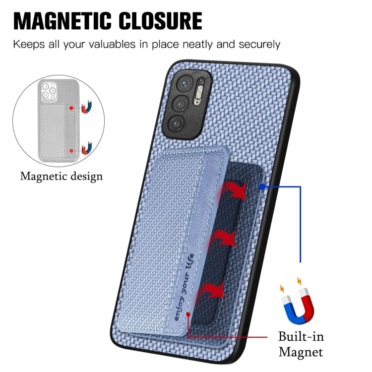 For Xiaomi Redmi Note 10 5G Carbon Fiber Magnetic Card Bag Phone Case