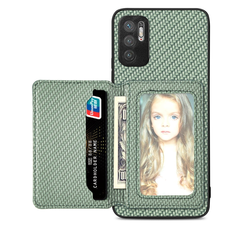 For Xiaomi Redmi Note 10 5G Carbon Fiber Magnetic Card Bag Phone Case