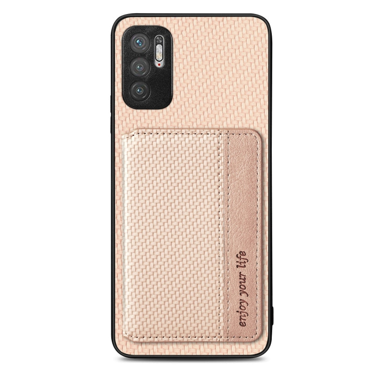 For Xiaomi Redmi Note 10 5G Carbon Fiber Magnetic Card Bag Phone Case