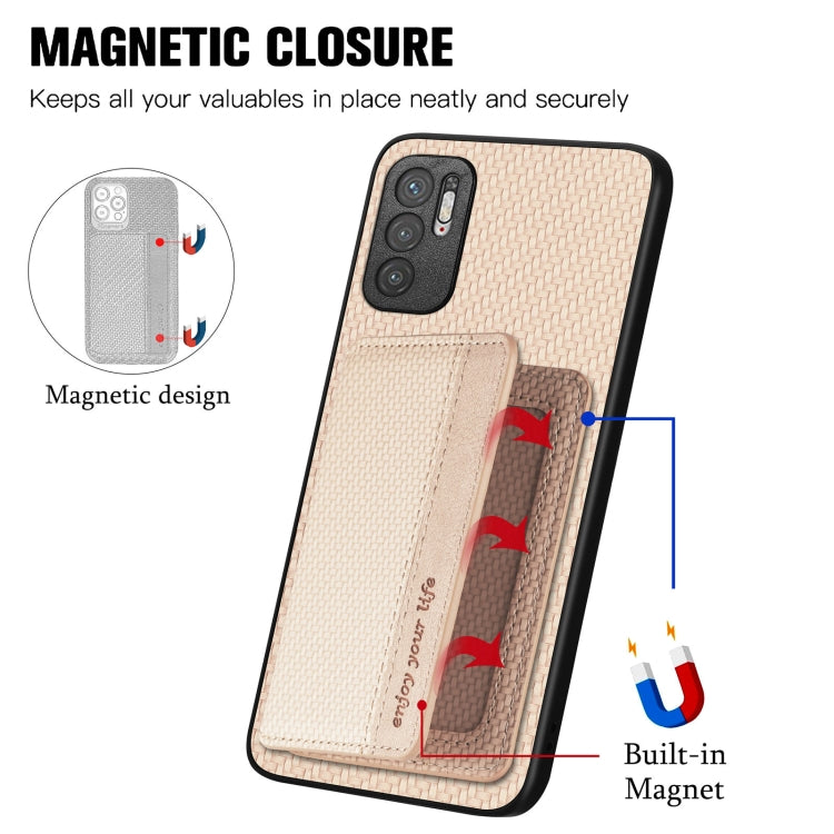 For Xiaomi Redmi Note 10 5G Carbon Fiber Magnetic Card Bag Phone Case