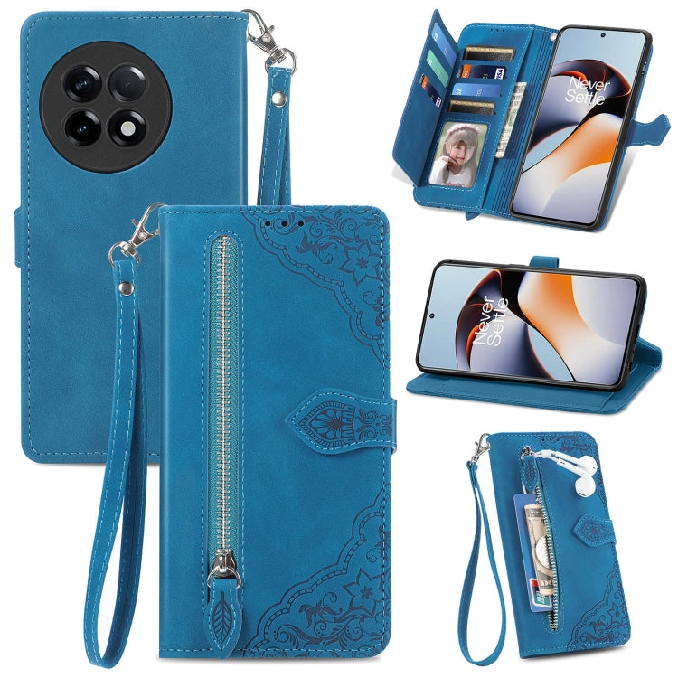 For OnePlus Ace 2 Embossed Flower Zipper Leather Phone Case