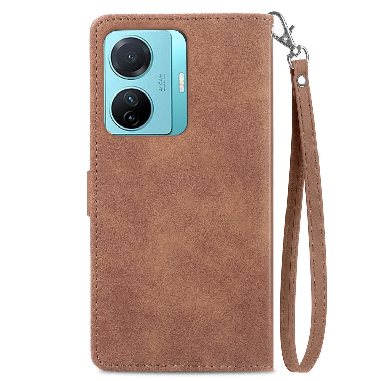 For vivo S15e Embossed Flower Zipper Leather Phone Case