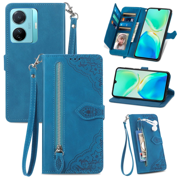 For vivo S15e Embossed Flower Zipper Leather Phone Case