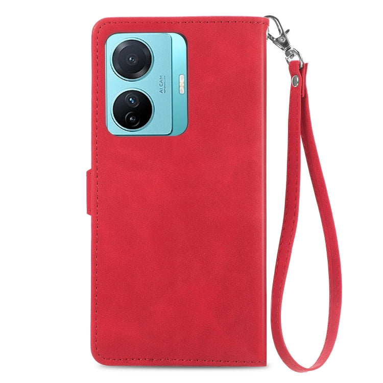 For vivo S15e Embossed Flower Zipper Leather Phone Case