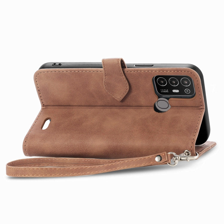 For ZTE Blade A52 Embossed Flower Zipper Leather Phone Case