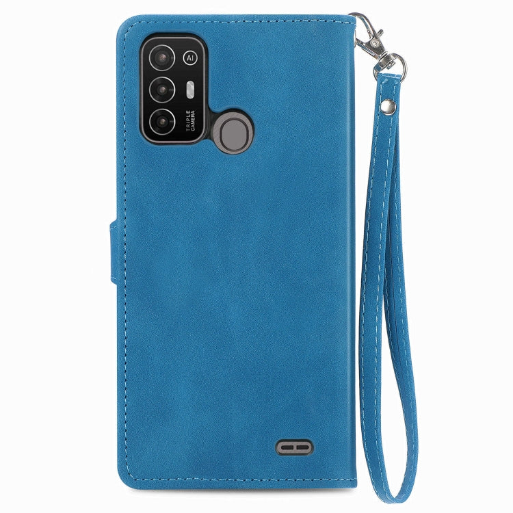 For ZTE Blade A52 Embossed Flower Zipper Leather Phone Case