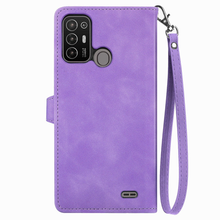For ZTE Blade A52 Embossed Flower Zipper Leather Phone Case