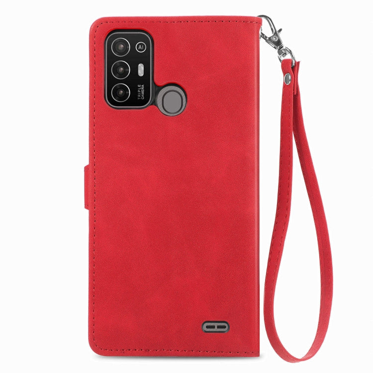For ZTE Blade A52 Embossed Flower Zipper Leather Phone Case
