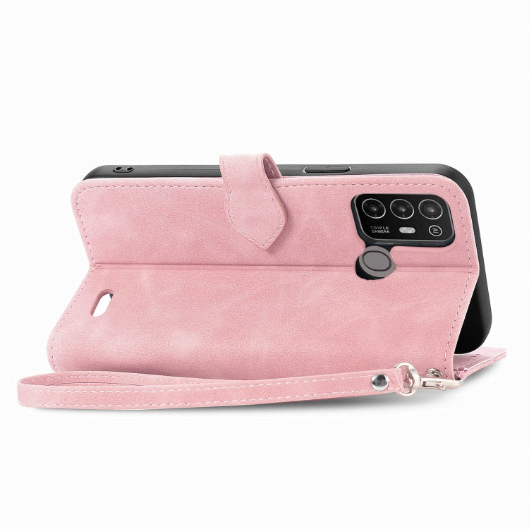 For ZTE Blade A52 Embossed Flower Zipper Leather Phone Case