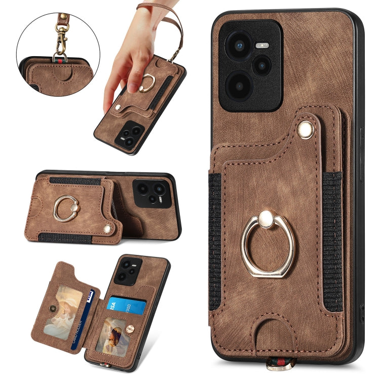 For Realme C35 Retro Skin-feel Ring Multi-card Wallet Phone Case