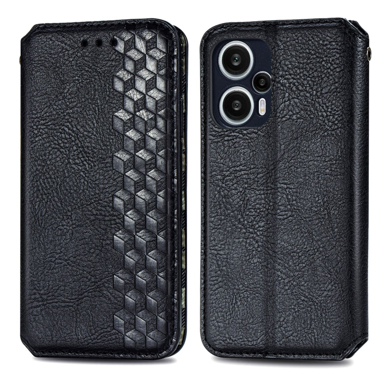For Redmi Note 12 Turbo Cubic Grid Pressed Magnetic Leather Phone Case