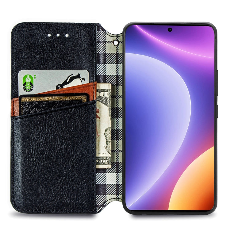 For Redmi Note 12 Turbo Cubic Grid Pressed Magnetic Leather Phone Case