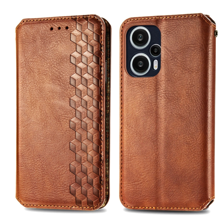 For Redmi Note 12 Turbo Cubic Grid Pressed Magnetic Leather Phone Case