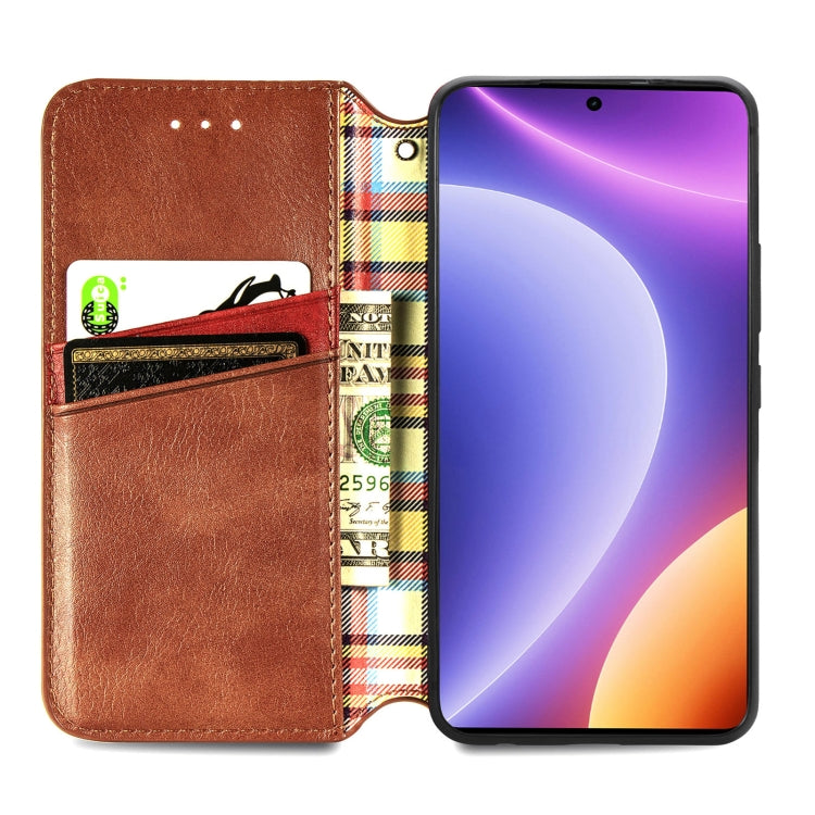 For Redmi Note 12 Turbo Cubic Grid Pressed Magnetic Leather Phone Case