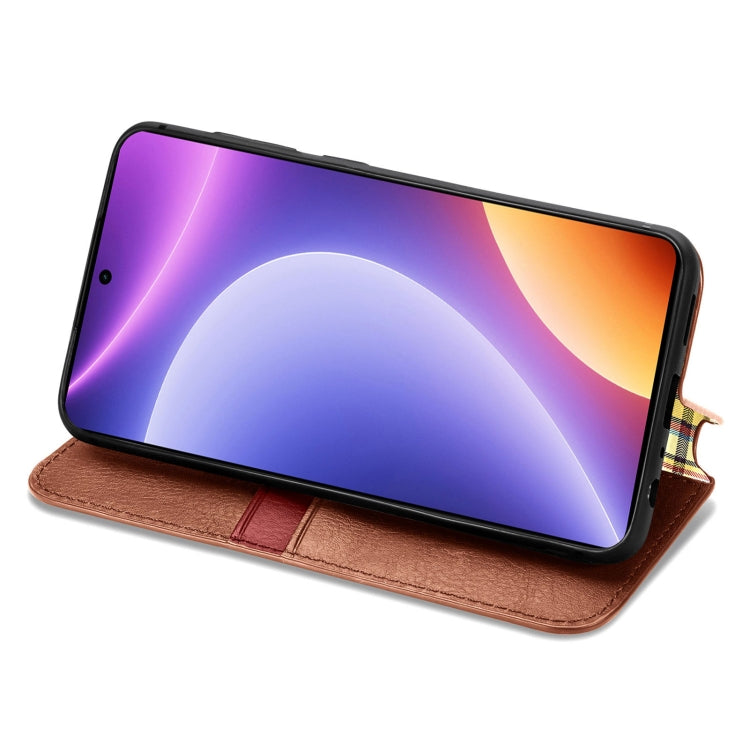 For Redmi Note 12 Turbo Cubic Grid Pressed Magnetic Leather Phone Case