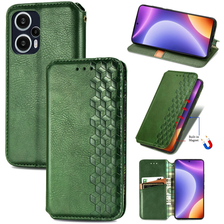 For Redmi Note 12 Turbo Cubic Grid Pressed Magnetic Leather Phone Case