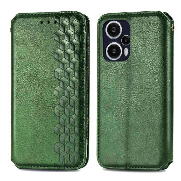 For Redmi Note 12 Turbo Cubic Grid Pressed Magnetic Leather Phone Case