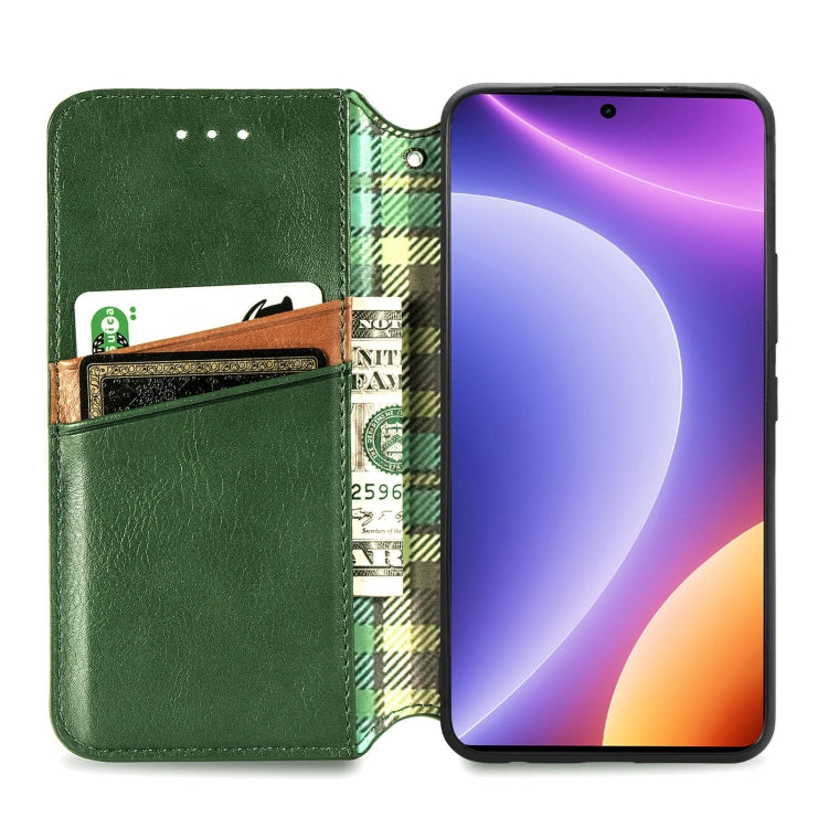 For Redmi Note 12 Turbo Cubic Grid Pressed Magnetic Leather Phone Case