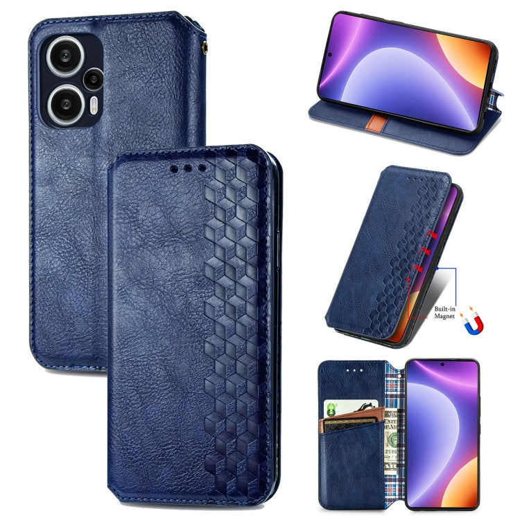 For Redmi Note 12 Turbo Cubic Grid Pressed Magnetic Leather Phone Case