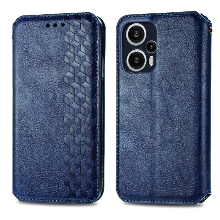 For Redmi Note 12 Turbo Cubic Grid Pressed Magnetic Leather Phone Case
