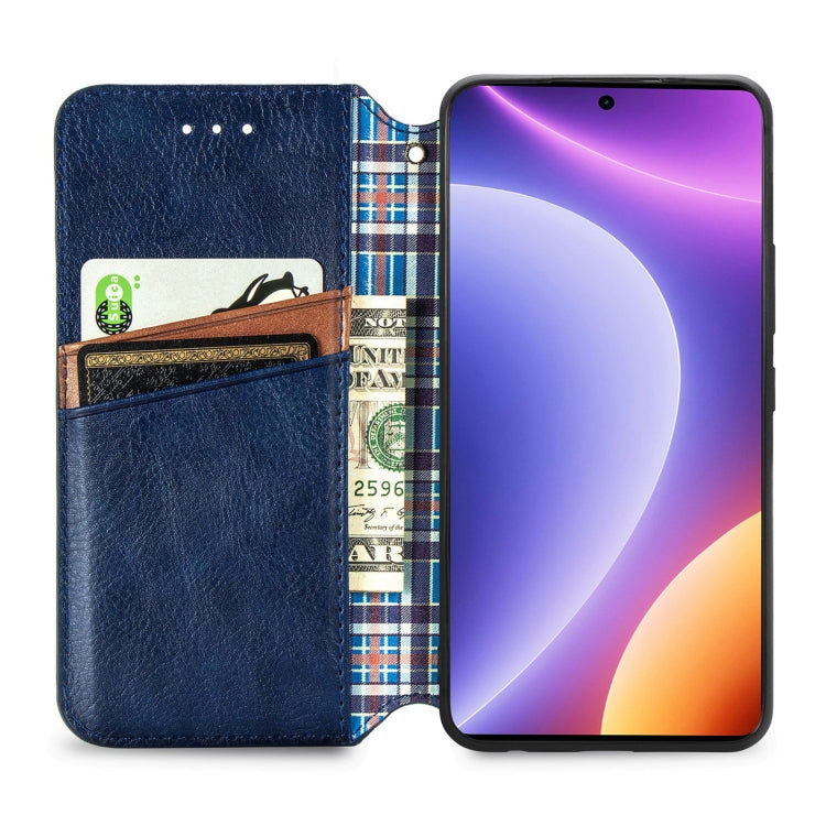 For Redmi Note 12 Turbo Cubic Grid Pressed Magnetic Leather Phone Case