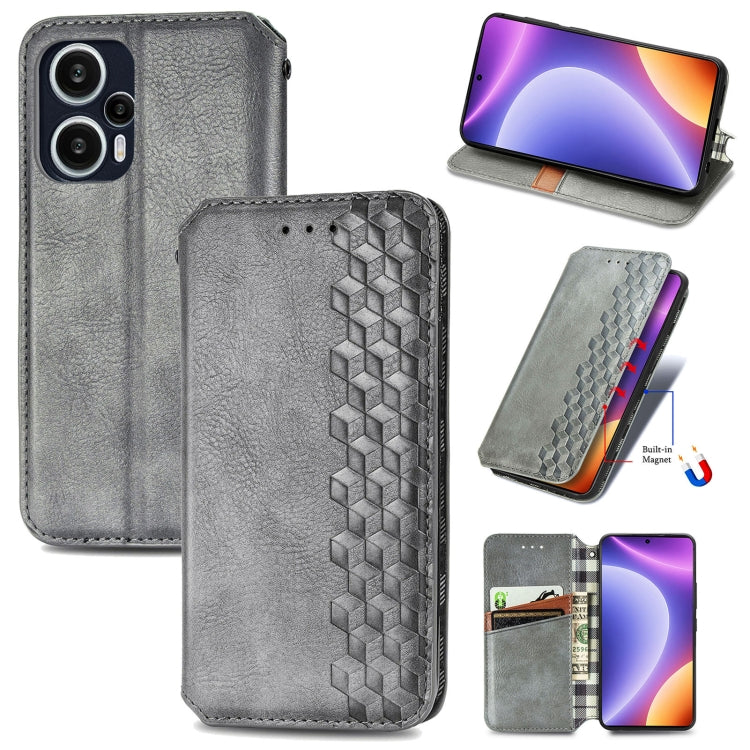 For Redmi Note 12 Turbo Cubic Grid Pressed Magnetic Leather Phone Case