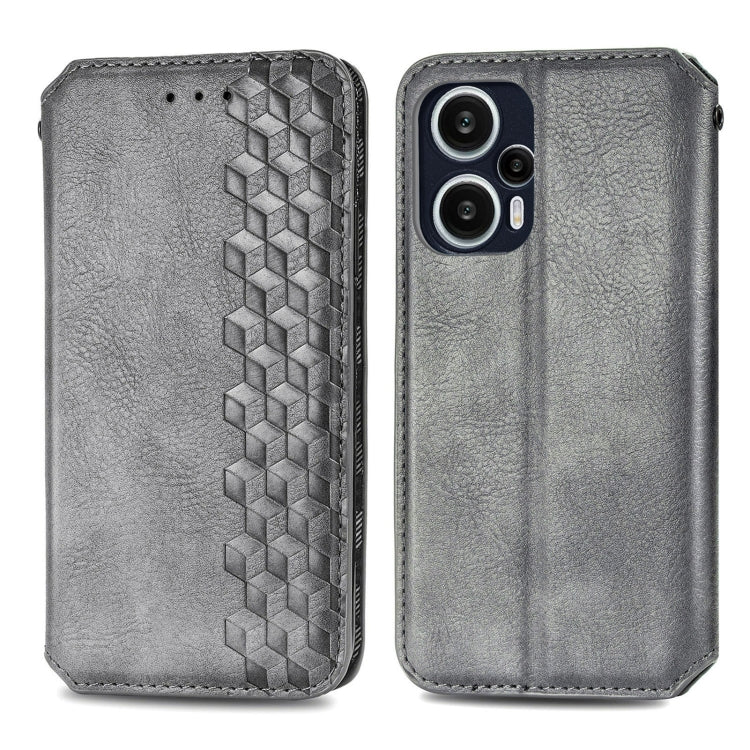 For Redmi Note 12 Turbo Cubic Grid Pressed Magnetic Leather Phone Case