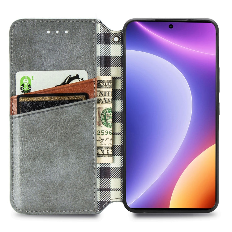 For Redmi Note 12 Turbo Cubic Grid Pressed Magnetic Leather Phone Case