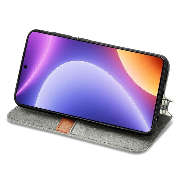 For Redmi Note 12 Turbo Cubic Grid Pressed Magnetic Leather Phone Case