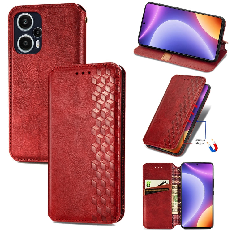For Redmi Note 12 Turbo Cubic Grid Pressed Magnetic Leather Phone Case
