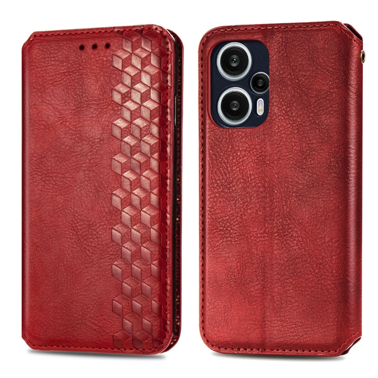 For Redmi Note 12 Turbo Cubic Grid Pressed Magnetic Leather Phone Case