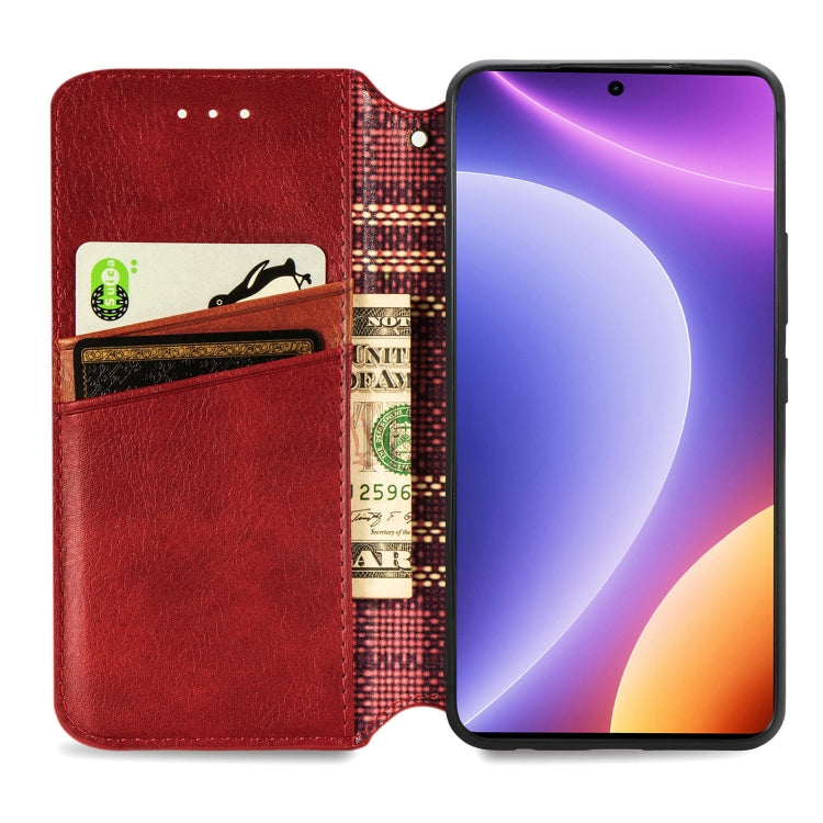 For Redmi Note 12 Turbo Cubic Grid Pressed Magnetic Leather Phone Case