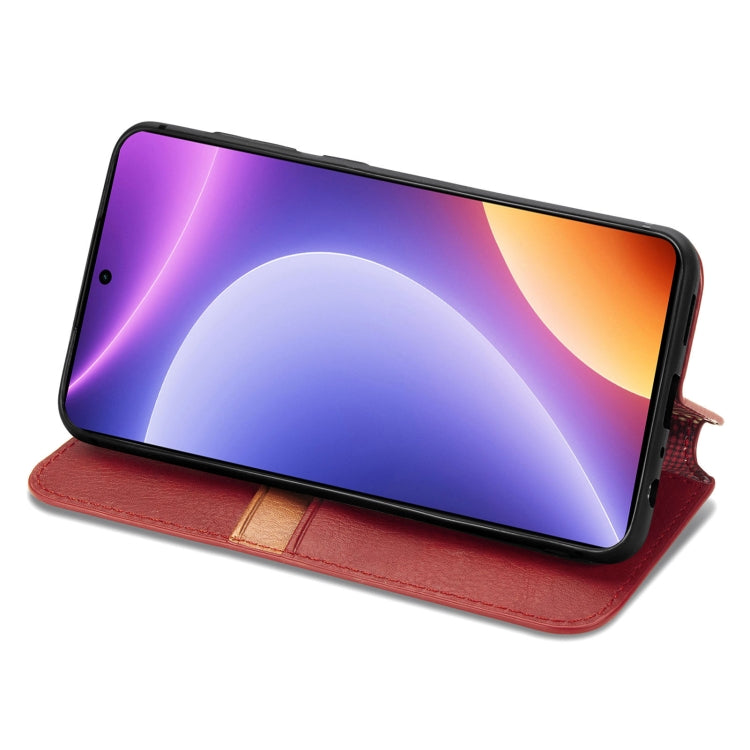 For Redmi Note 12 Turbo Cubic Grid Pressed Magnetic Leather Phone Case