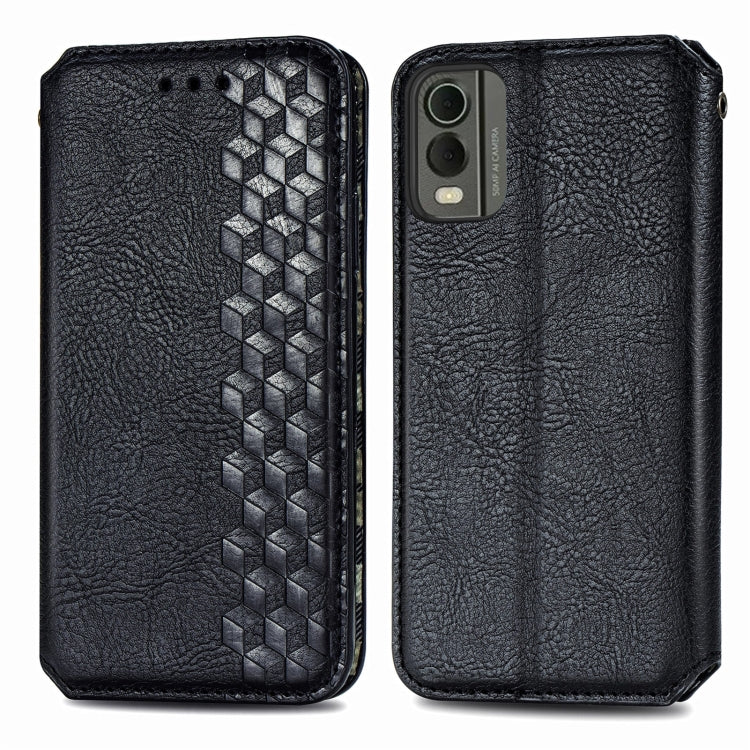 For Nokia C32 Cubic Grid Pressed Magnetic Leather Phone Case
