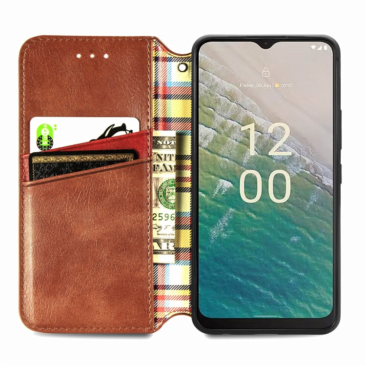 For Nokia C32 Cubic Grid Pressed Magnetic Leather Phone Case