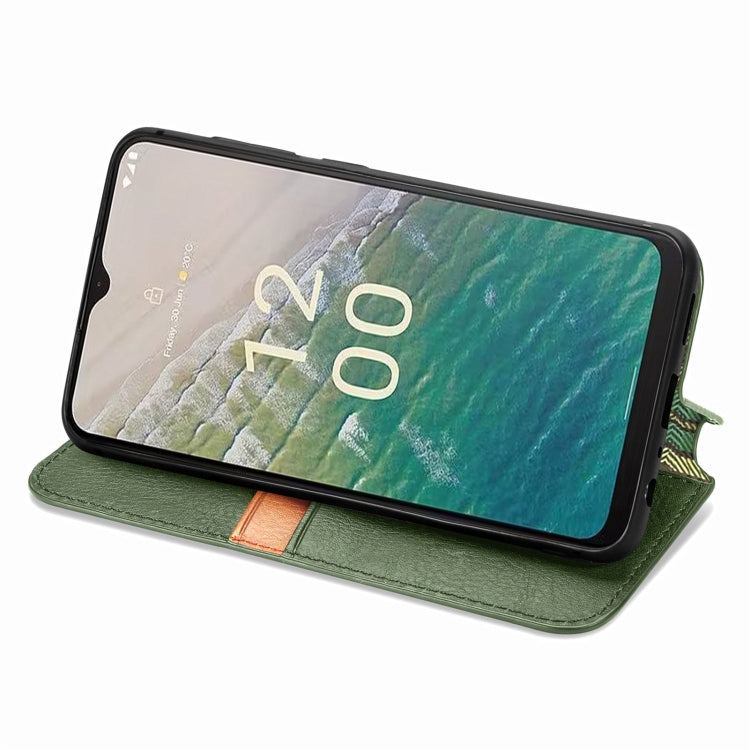 For Nokia C32 Cubic Grid Pressed Magnetic Leather Phone Case