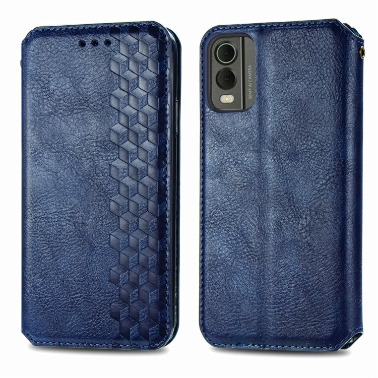 For Nokia C32 Cubic Grid Pressed Magnetic Leather Phone Case