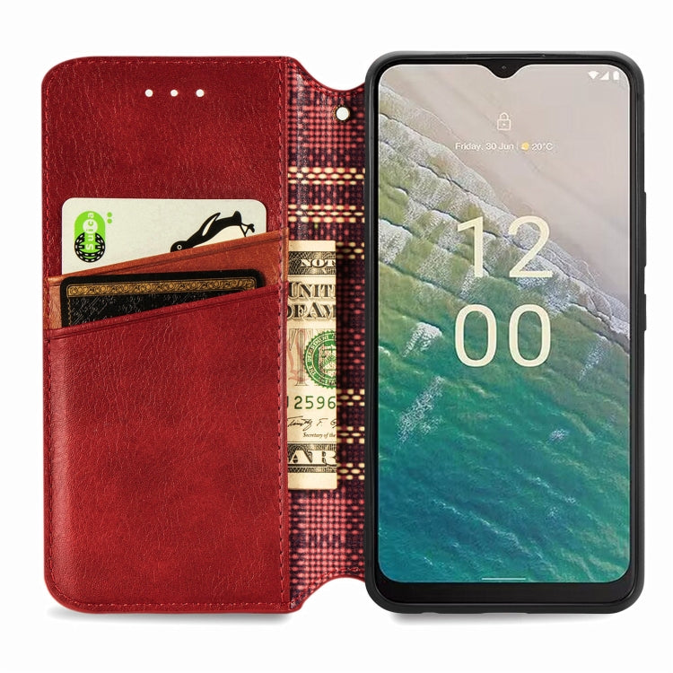 For Nokia C32 Cubic Grid Pressed Magnetic Leather Phone Case
